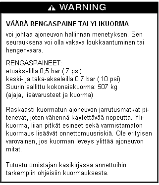 TURVALLISUUS Varoitustarrat ja niiden sijainti VAROITUSTARRA 5: matkustaja ja tankkaus, kuormalavan reunassa