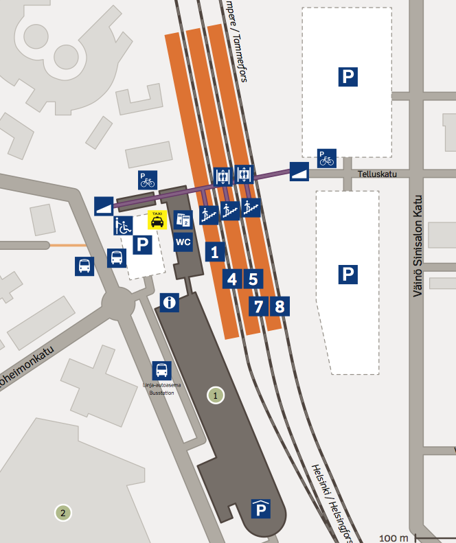 Kuva 6. Riihimäen asemanseudun liityntäpysäköinti parkkipaikat 4.1.7 Jalankulku ja pyöräily Jalankulku asemanseudulle on hyvin järjestetty. Asemalle tulee joka suunnasta jalkakäytävä.