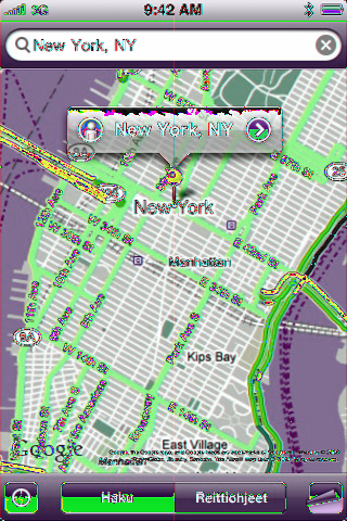 Edellisten reittiohjeiden katsominen: Napauta hakukentässä Kirjanmerkit tai Äskeiset. ja napauta sitten Liikennetietojen näyttäminen Jos käytettävissä on liikennetietoja, voit näyttää ne kartalla.