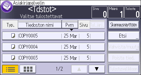 Tallennettujen asiakirjojen tulostaminen Tallennettujen asiakirjojen tulostaminen Tulostaa asiakirjapalvelimelle tallennetut asiakirjat.