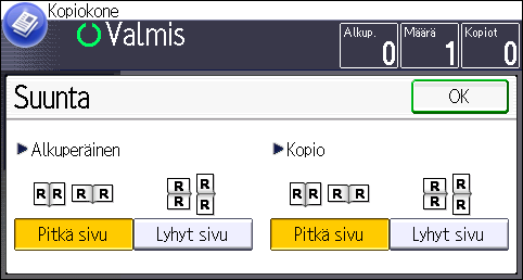 Kaksipuoleinen kopiointi CKN011 Lyhyt sivu CKN012 1. Paina [Suunta]. 2.