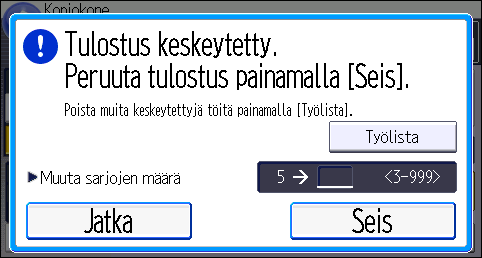 Lajittelu 1. Paina [Muu toim.]. 2. Paina [ ]. 3. Paina [Lajitt]. 4. Valitse [Lajittelu] tai [Kääntävä] ja paina sitten [OK] kahdesti. 5. Anna kopiosarjojen lukumäärä numeronäppäimillä. 6.