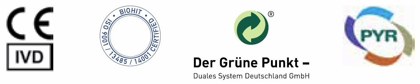 Laatu Kaikki Biohitin valmistamat tuotteet ovat CE/IVD (In Vitro Diagnostics) - rekisteröityjä ja -hyväksyttyjä.