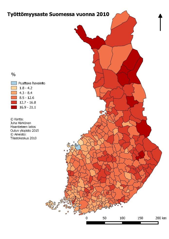 4.3. Kvantitatiivinen teemakartta Symboliteemakartta Tässä esimerkissä luodaan symboliteemakartta yhdestä muuttujasta Lapin kuntakarttapohjalle.