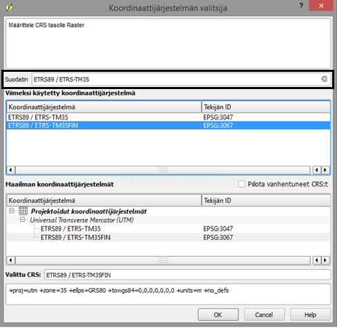 34 Kuva 50. Georeferoitavan aineiston koordinaattijärjestelmän määrittäminen. 4.