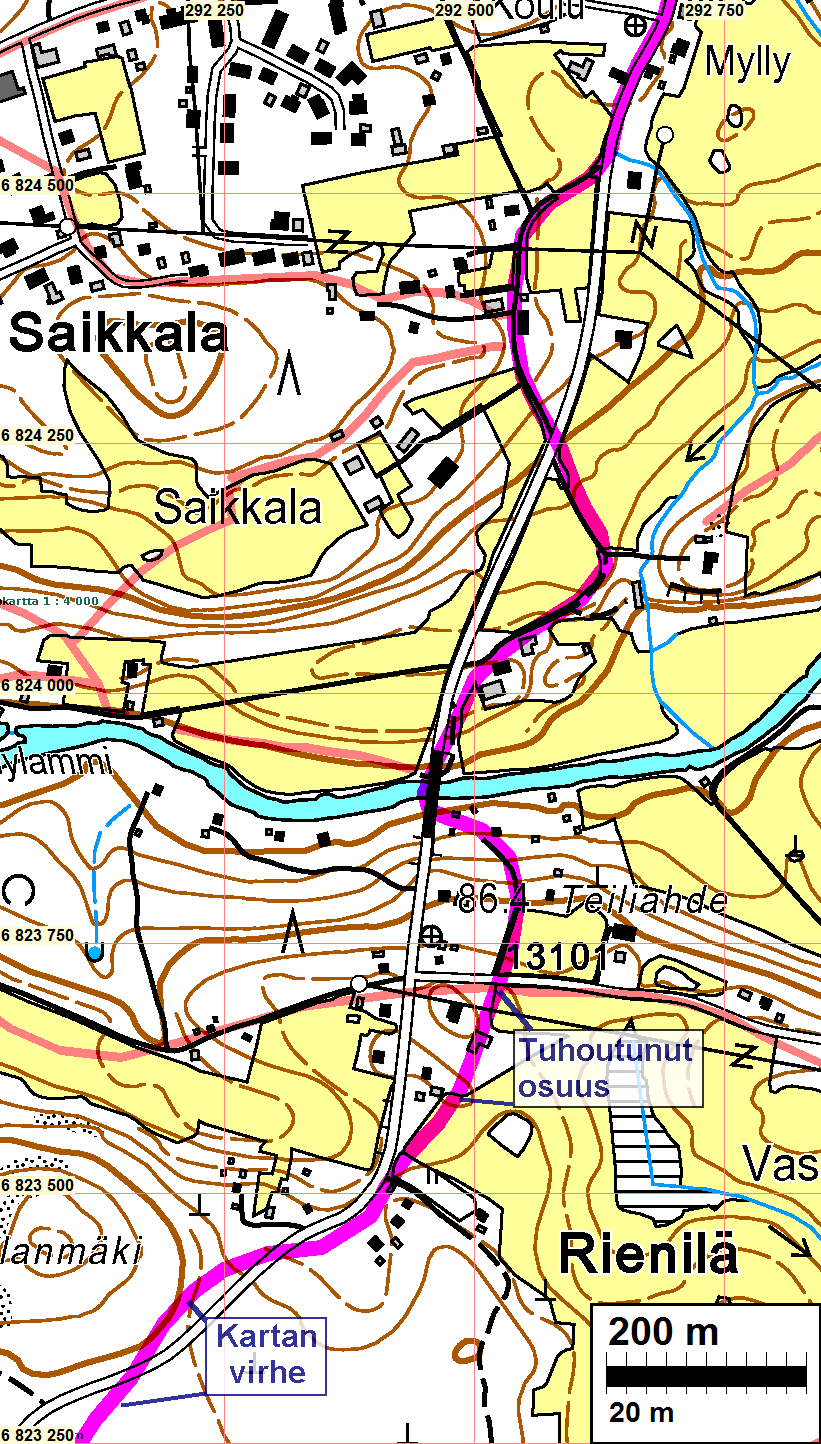 9 sä. Reinilässä ja Saikkalassa tien oikaisut ovat jättäneet pieniä osia vanhasta tielinjasta peltoja tilustieksi ja Reinilässä pieni osuus vanhasta tielinjasta voidaan katsoa tuhoutuneeksi.