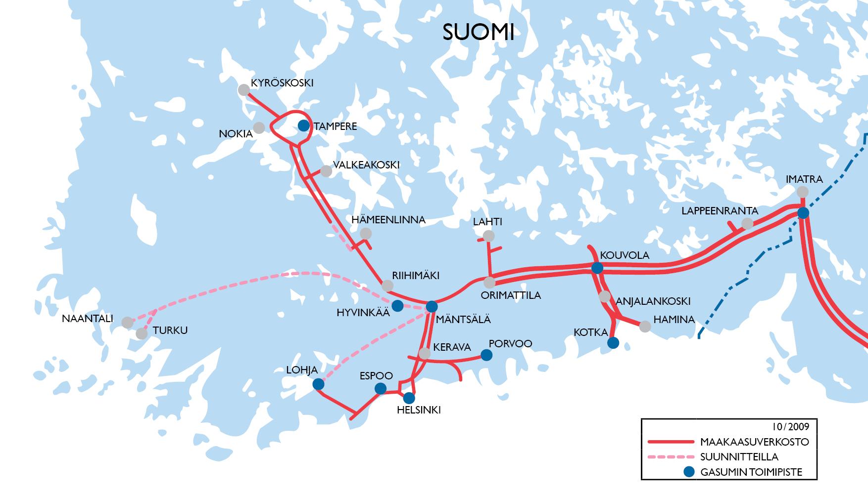 MAAKAASUN Maakaasun siirtoverkosto SIIRTOVERKOSTO Suomessa SUOMESSA 4 Korkeapaineisen siirtoputkiston pituus noin 1 100 km 3