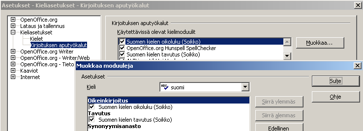 - 41 Valitse avautuneelta näytöltä Asetukset kohdat Kieliasetukset -> Kirjoituksen aputyökalut (oheisen kuvan numero 1).