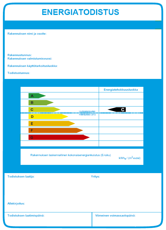 10 ENERGIATODISTUS Ympäristöministeriön asetus rakennuksen energiatodistuksesta 2013 (https://www.finlex.fi/fi/laki/alkup/2013/20130176, 12.11.