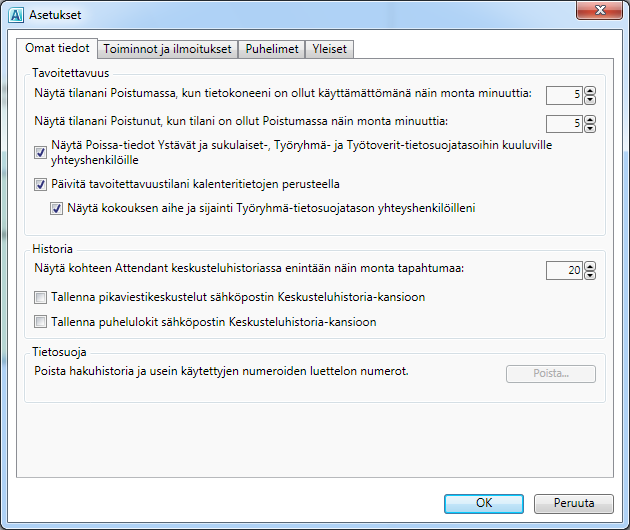 Lync Attendant käyttöohje 12 (12) Lync 2010 Attendant -asetukset Attendant-asetusten muuttaminen: Napsauta työkalurivillä Asetukset-painiketta ja valitse