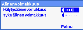 Äänenvoimakkuuden säätö Hälytysten ja pulssipiippauksen äänenvoimakkuutta voidaan säätää seuraavasti: 1. Avaa Valinnat-valikko painamalla aloituspainiketta. Äänenvoimakkuus on korostettuna. 3.
