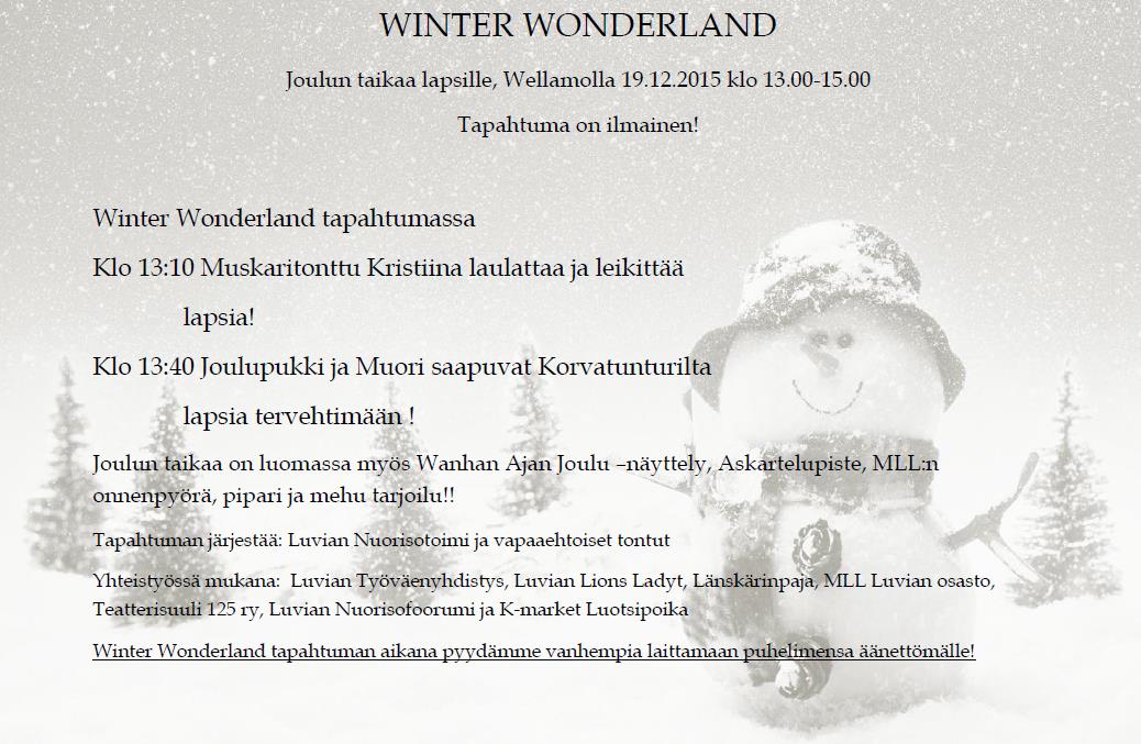 -19.12.2015 14.12.-19.12 Ma Pyttipannu, sinappirelissi Ti Jouluateria Ke Ateria talontapaan To Jauhelihakeitto Pe Riisipuuro, luumukiisseli, joululimppu, leikkele La Joulupussi Aterioihin