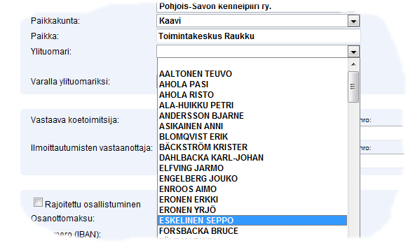Suomen Kennelliitto ry. 13.5.2014 7(15) Paikkakunta ja paikka Paikkakunta valitaan kennelpiirivalinnan perusteella määräytyvästä paikkakuntaluettelosta.