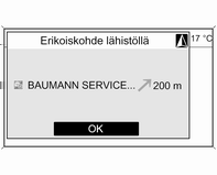 70 Navigointi Kun alivalikko on valittu, näyttöön tulee luettelo tuoduista erikoiskohdekategorioista.