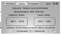 72 Mittarit ja käyttölaitteet Lataustila Heti: Auto alkaa latautumaan heti, kun se kytketään pistorasiaan. Ladataan 3 128.