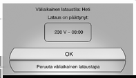 78 Mittarit ja käyttölaitteet 1. Paina kuljettajan ovessa sijaitsevaa latauspisteen luukun vapautuspainiketta katsellaksesi lataustilan ponnahdusikkunan sisältöä värillisellä infonäytöllä.