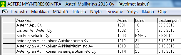 2 ASTERI LASKUTUKSEN OHJELMAMUUTOKSIA 2.1 TULOSTIMEN KYSYMINEN Määritä Tulostimen kysyminen -kohdassa on nyt ensiasennuksen jälkeen oletuksena, että kysytään. Tämä on hyödyllistä mm.