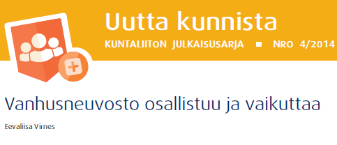 Julkaisussa käsitellään Kuntaliiton kyselyn tuloksia sekä vanhusneuvoston asemaa ja