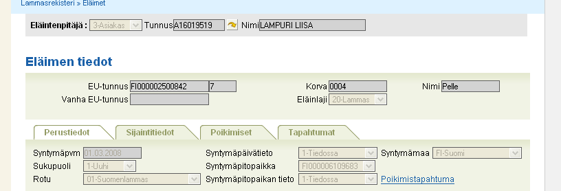 13 4.1.1 Poistetun emän poikimisilmoitus Mikäli poikimisilmoitus tehdään emälle, joka on jo poistettu tilalta, ei sitä voida valita rastittamalla ilmoitukseen etusivun listalta.