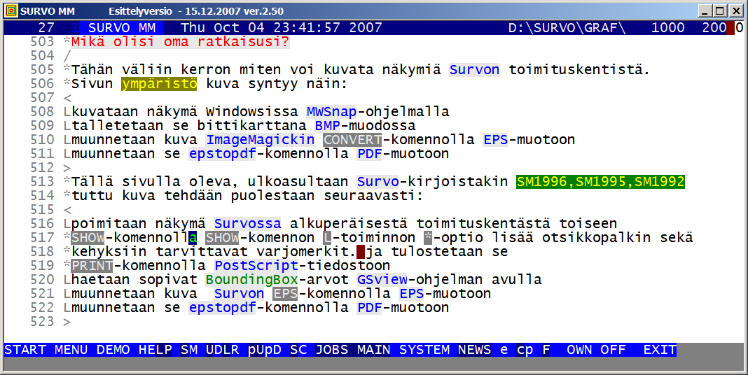 Seuraava näkymä esittelee kahden numeroidun listan rakentamista: L A TEX-muoto, jonka PRINT äskeisestä tuottaa, näyttää seuraavalta (K.tex, rivit 230 250): \textbf{mikä olisi oma ratkaisusi?