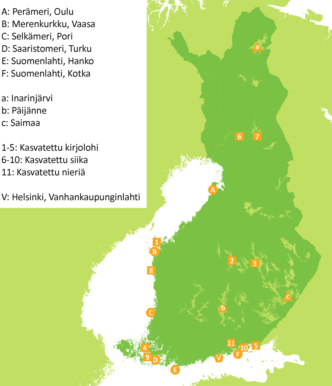 Itämeren kalan ja muun kotimaisen kalan ympäristömyrkyt: P/F, PB, PB, PF ja OTyhdisteet numeroituina näytelomakkeiden mukaisesti.