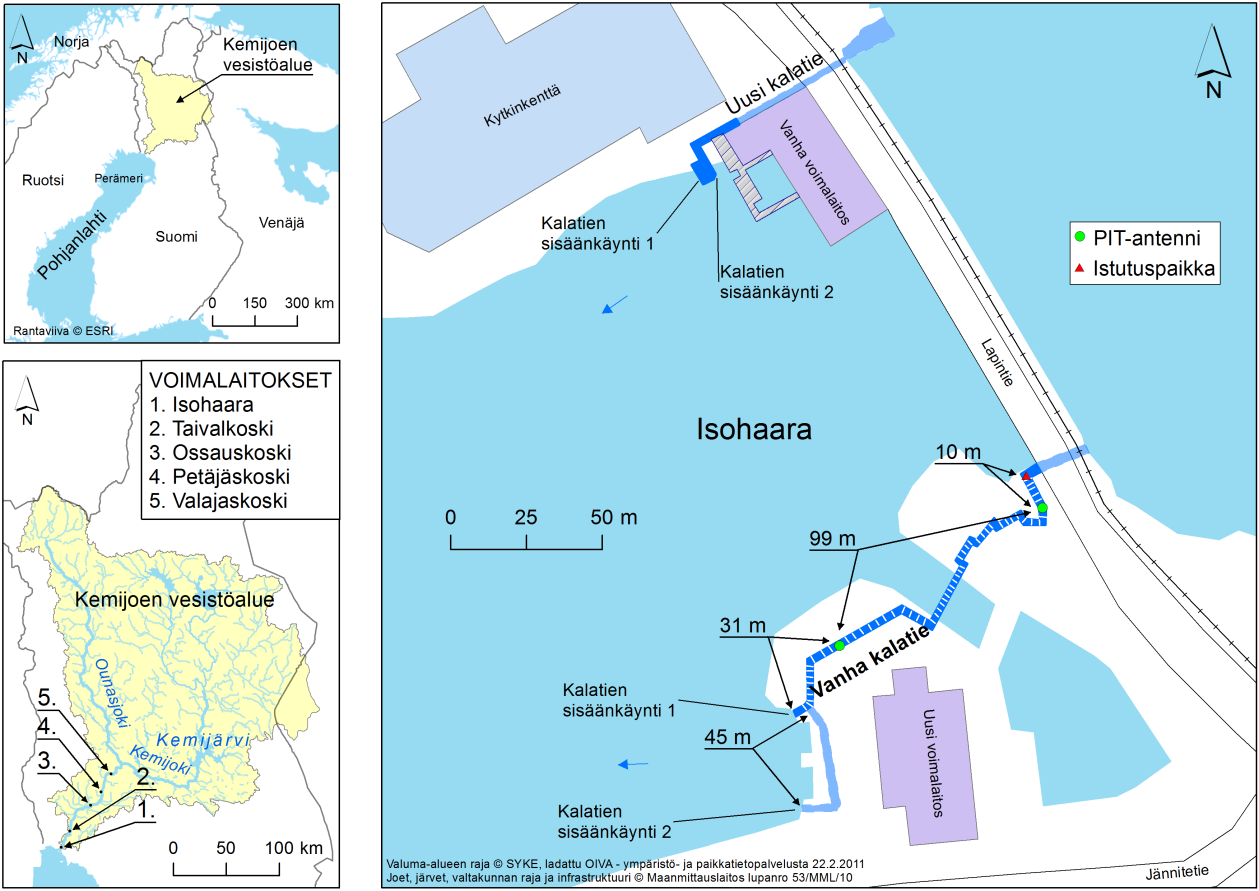 2.2. Isohaaran vanha kalatie Kemijoen alimmalla, Isohaaran voimalaitoksella, on kaksi erillistä voimalaitosta. Kummankin voimalan yhteyteen on rakennettu kalatie (kuva 3).