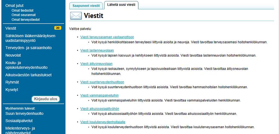 Jos sarakkeessa lukee Vastattu, terveydenhuollon ammattilainen on vastannut teidän lähettämäänne viestiin.