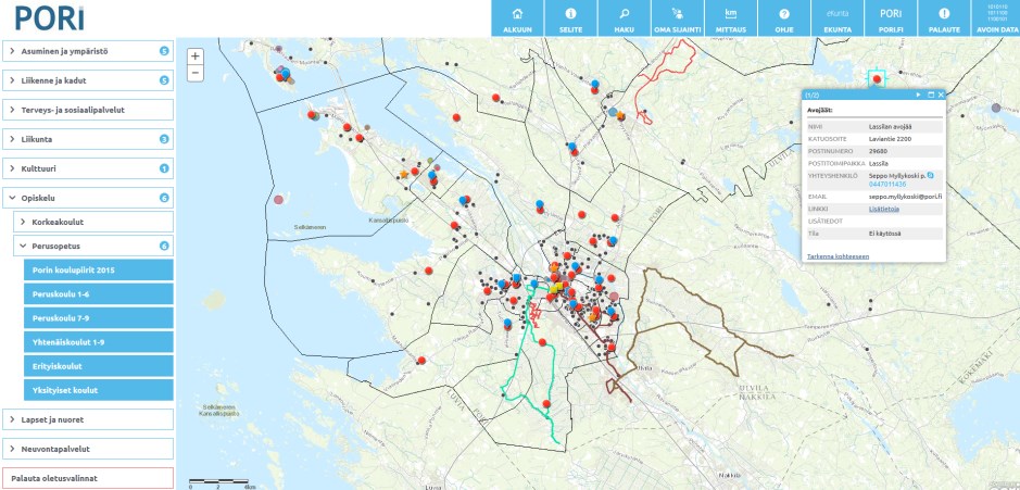 Paikkatiedot avoin data Rajapinnasta http://data.pori.opendata.arcgis.