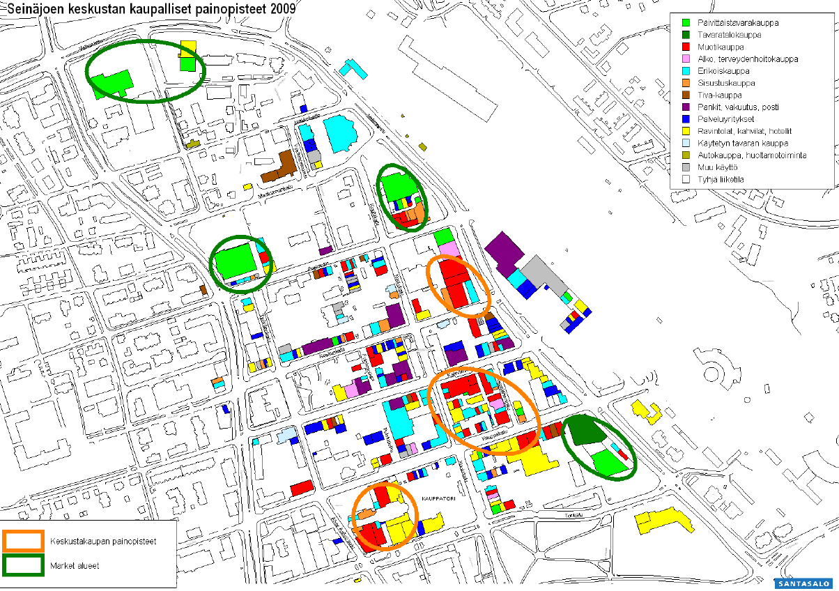 Shopping services in the city centre There are over 300 shopping services in the city centre, covering an area of over 90,000 m2. The main shopping streets are Koulukatu, Kauppakatu and Kalevankatu.