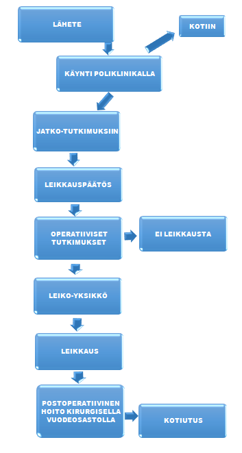 14 Kuva 2. Leiko-yksikön kautta kulkevan kirurgisen potilaan hoitopolku (Ahonen ym.