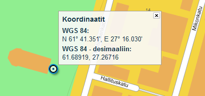 14 KUVA 8. Mikkelin Tuomiokirkon sijainnin koordinaatit [12] GPS:n koordinaattijärjestelmänä toimii kansainvälinen WGS84-järjestelmä, jota GPSsatelliitit käyttävät lähettääkseen ratatietonsa.