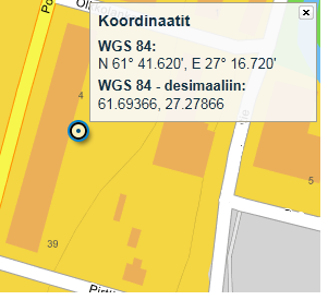 Esim. erään pisteen koordinaatit muodossa asteet, minuutit ja minuutin desimaalit ja alla muodossa asteet, minuutit ja sekunnit. 29 N 61 41.6286 E 027 16.