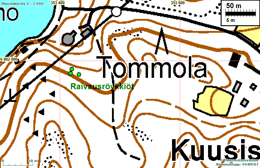 3 Kartat Raivausröykkiöt merkitty karttaan vihreillä pisteillä.