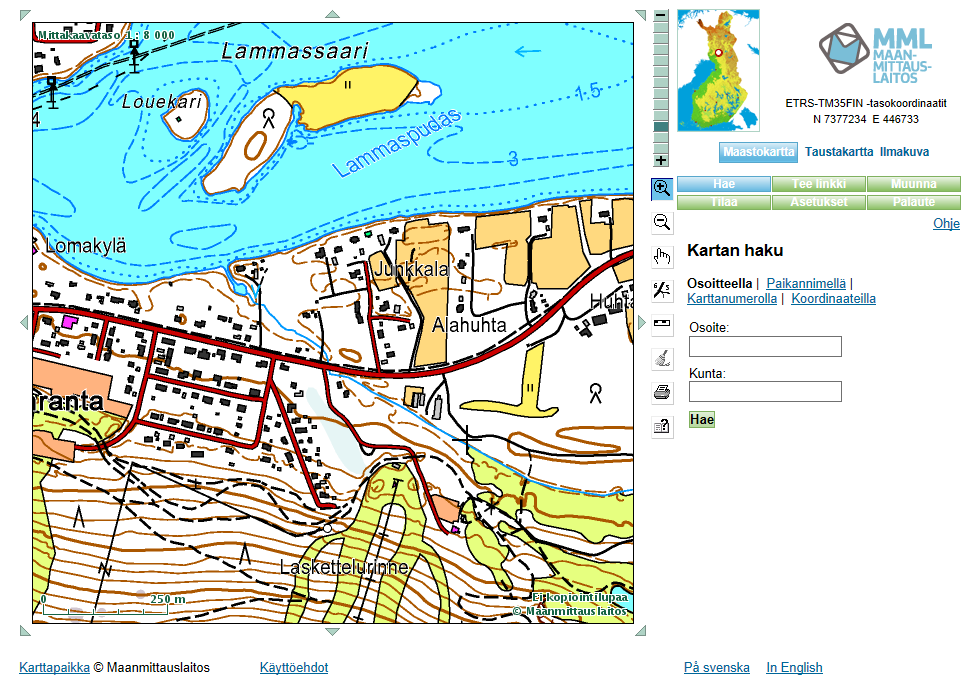 Käyttäjän tarvitsee syöttää vain nämä tiedot koordinaattityökaluun, mikäli Kansalaisen karttapaikkaa käytetään: Pohjoinen leveys (N) Itäinen pituus (E) Mittakaava 9 Tämän jälkeen ohjelma laskee loput