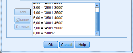 1-3500 (kuva 19). 30. Asetetaan arvon 5 selitteeksi 3501-4000 (kuva 19). 31. Asetetaan arvon 6 selitteeksi 4001-4500 (kuva 19). 32.