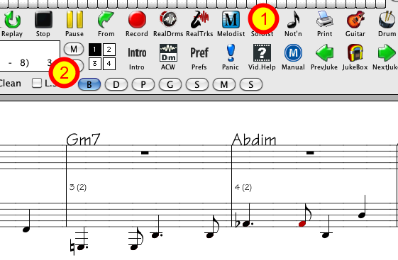 Notaationäyttö Käynistä soitto ja 1. klikkaa ikonia Not'n (Notation) Saat notaationäytön 2.