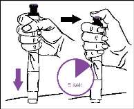 3. Avlägsna båda nålskydden. Spara det yttre nålskyddet för användning då nålen ska avlägsnas. 4. Om nåldöljare används ska du trycka på den svarta knappen för att skjuta ut den inre delen. 5.