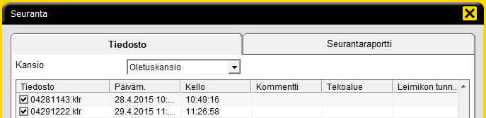 Raportointi Kaksi viimeistä kontrollimittausta 1. Ylläpito/kalibrointi/raportointi/ kalibrointiarvot ikkunan alareunasta painetaan Tiedosto painiketta 2.