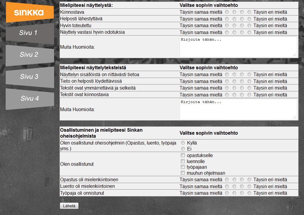 11.9.2012 Sinkka Projekti Sivu 2 (6) 1. PHP TIEDOSTOJEN KUVAUS 1.1 Palaute osio Palautesivuille pääsee SINKAN kotisivujen kautta.