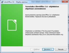 LibreOffice-asennus o Nouda koneellesi asennuspaketti osoitteesta http://fi.libreoffice.