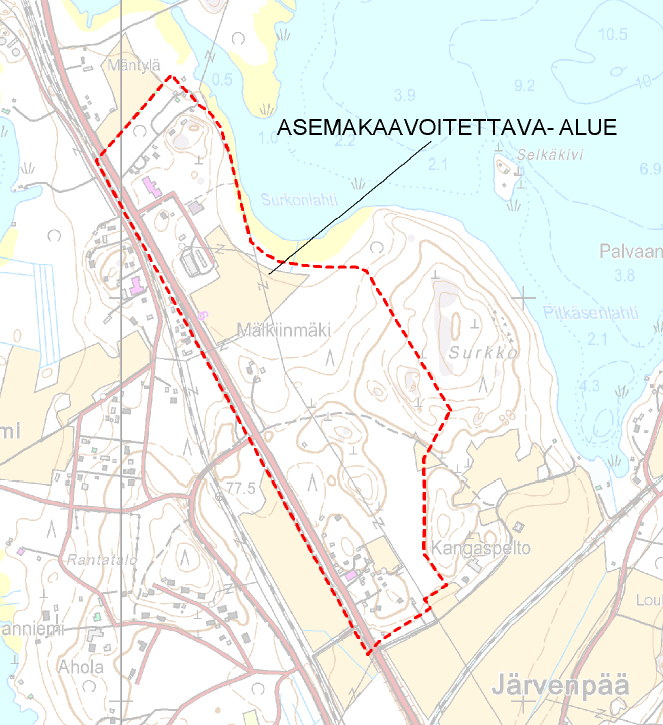 Koirniemi, Parikkala Asemakaavan kaupallisten vaikutusten arviointi 3 Kuva 1 Kaava-alueen rajaus Asemakaavassa alueelle osoitetaan kaupallisten palvelujen kokonaisrakennusoikeudeksi 62 000 k-m².
