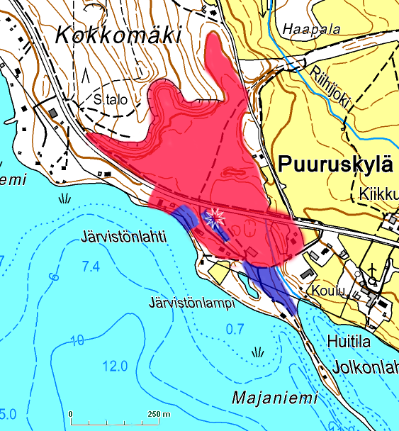 Kuvan ulkopuolella harjanteen molemmin puolin on maanottoalueita.