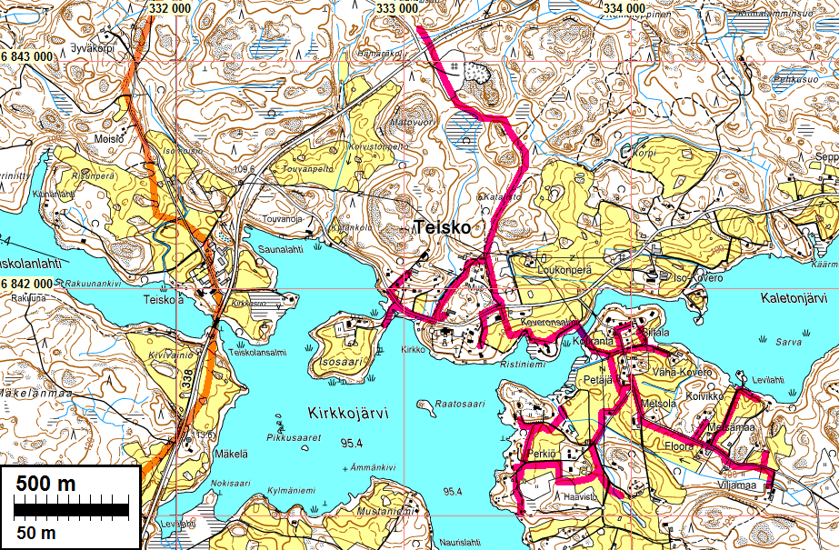 5 1700 1800-luvun asutus paikallistettiin kartta-aineiston (erityisesti Harju 2012:361 362; 1840- luvun pitäjänkarttalehdet Teisko 2124 10 ja Teisko 2124 11, Pitäjänkartasto, Kansallisarkisto)