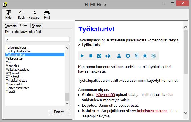 2.3 Ohjeet Ohjelmiston ohjetiedoston sisältösivu (kuva 2.3) avataan päävalikosta kohdasta Ohje Sisältö ja hakemisto (kuva 2.4) valitsemalla Ohje Hakemisto.