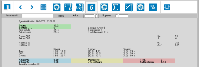 Tulos Tulos kokonaisluvuilla laskettuna Kasan tulos Suhteellinen liipaisuluku 10.1 sektori 2 Tulos 17.3 (17) Sarja 1 Laukaus 2 (18.7) [1.