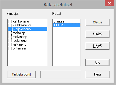 Kuva 1.3 Radan valinta Käynnistyksen yhteydessä ohjelmisto tutkii kaikki koneesta löytyvät sarjaportit (COM-portit) ja antaa jokaiselle löytyvälle optiselle osalle oman radan automaattisesti.