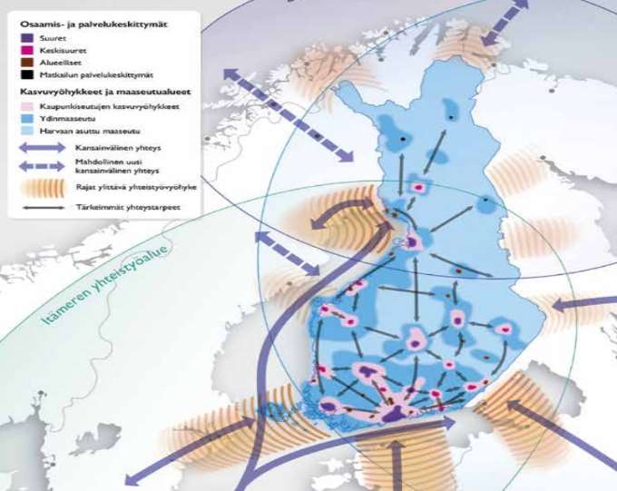 liikenneyhteyksiin pohjautuva aluerakenne, joka tukee maan eri osien vahvuuksien ja