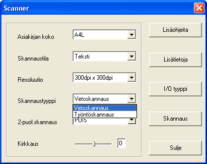 Ajuriasetukset 4 Skannaustyyppi Valitse "Skannaustyyppi"-pudotusvalikosta "Työntöskannaus" tai "Vetoskannaus".