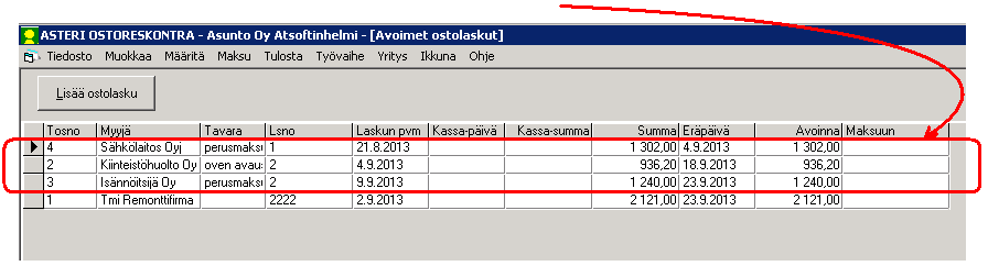 Onnistuneen sisäänluvun jälkeen tuli kolme uutta laskua Asunto Oy Asterinkukkaan: