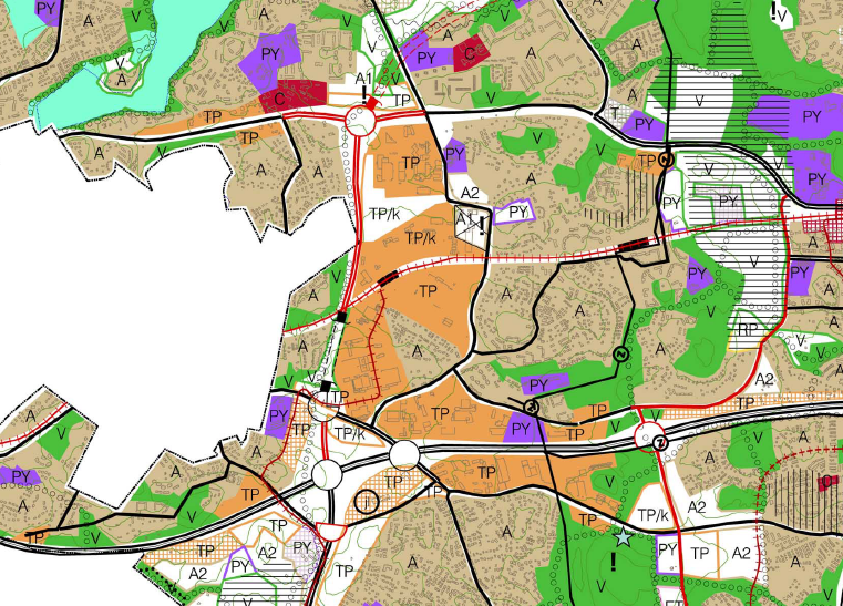 50 Kuva 28. Ote Espoon eteläosien yleiskaavasta. Espoon eteläosien yleiskaavassa työpaikka-alueet (TP) on varattu ensisijaisesti yksityisille palveluille, hallinnolle ja liiketoiminnalle.